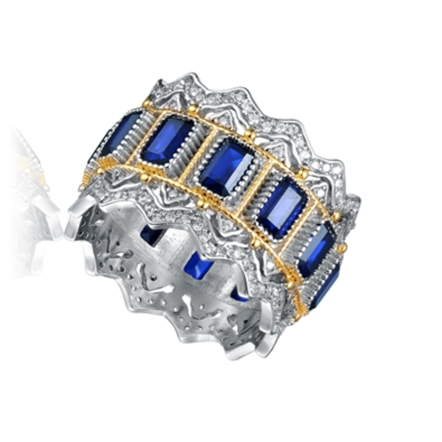 CZ RHODIUM STATEMENT RADIANT BLUE RING, BLUE, 7"