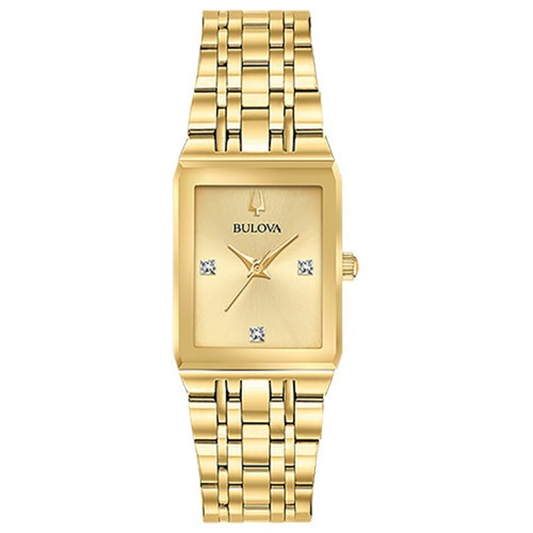 LADIES QUADRA GOLD-TONE STAINLESS STEEL TANK WATCH CHAMPAGNE DIAL