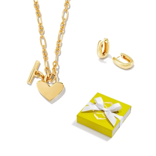 HEART NECKLACE & ELLEN HUGGIE EARRINGS, 18K GOLD VERMEIL