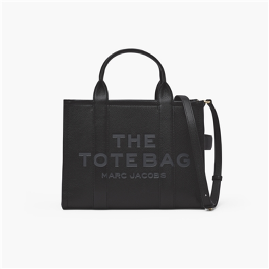 THE LEATHER MEDIUM TOTE, BLACK