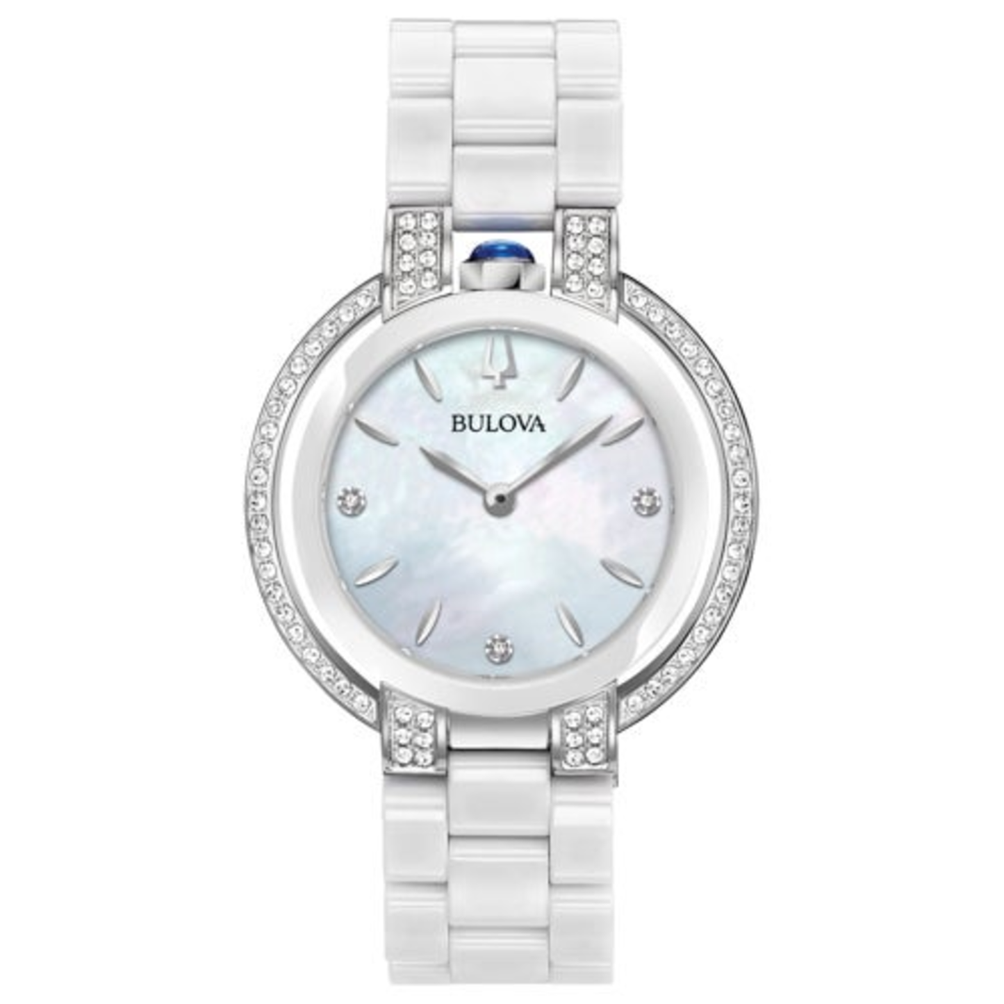 LADIES RUBAIYAT DIAMOND & WHITE CERAMIC WATCH WHITE MOTHER-OF-PEARL DIAL