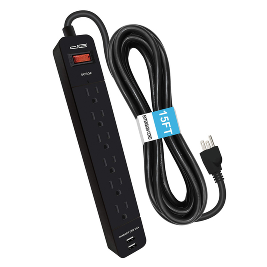 15FT 2USB SRG PT STRP BLK