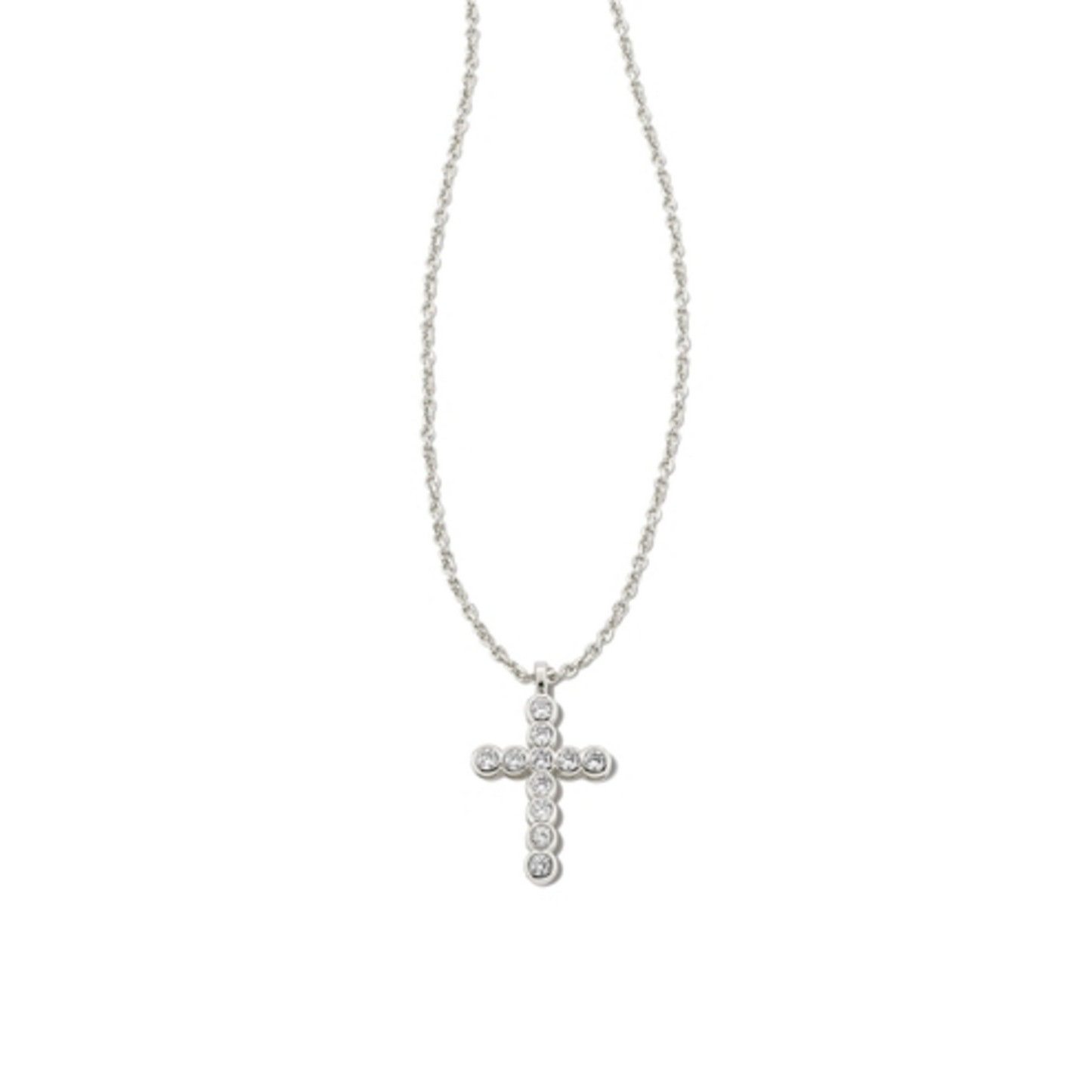 CROSS CRYSTAL PENDANT NECKLACE, SILVER WHITE CRYSTAL
