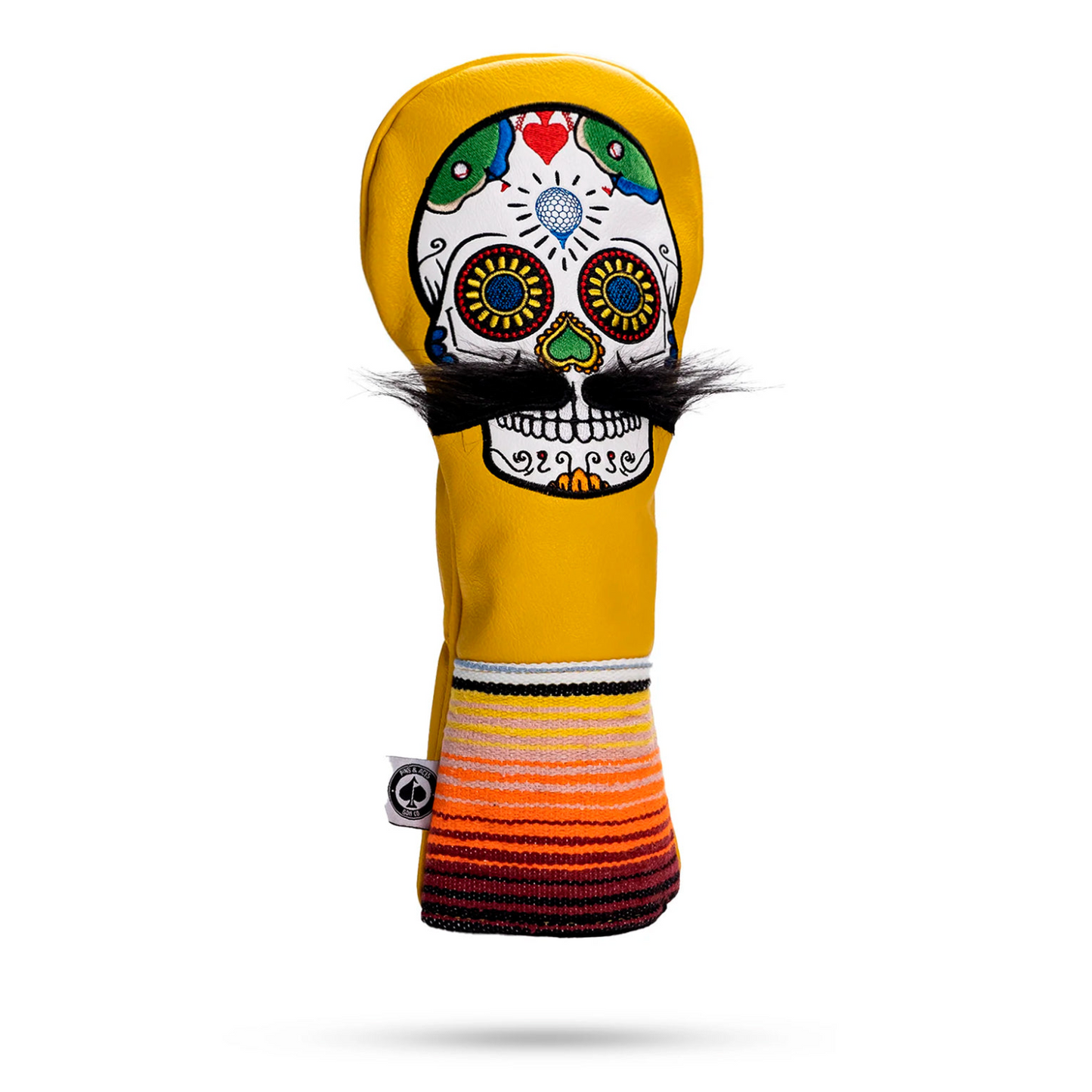 MUSTACHE SUGAR SKULL - DRIVER COVER YELLOW