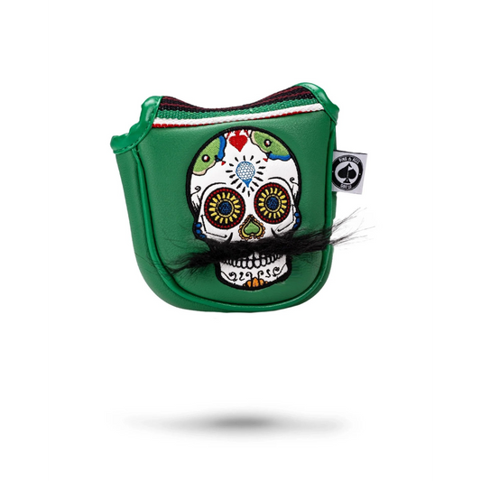 MUSTACHE SUGAR SKULL - MALLET PUTTER COVER GREEN