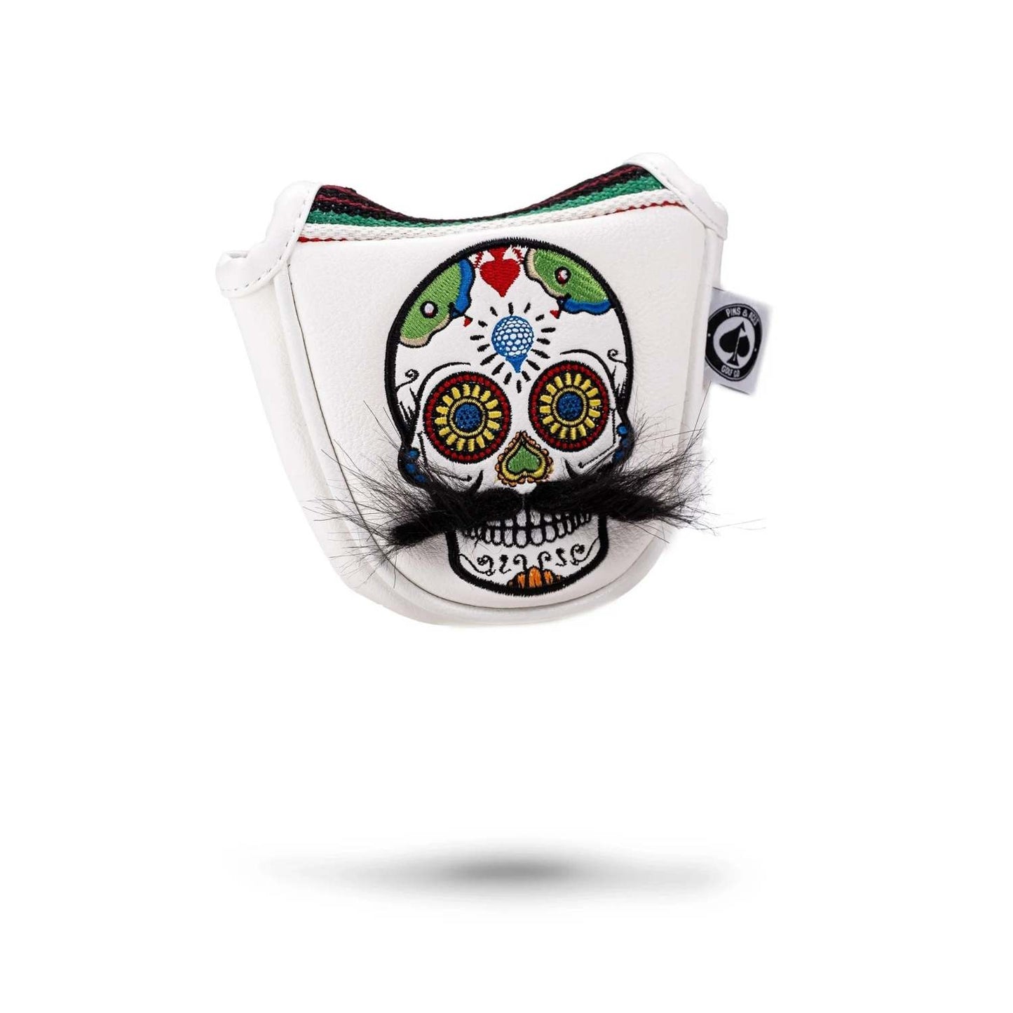 MUSTACHE SUGAR SKULL - MALLET PUTTER COVER WHITE