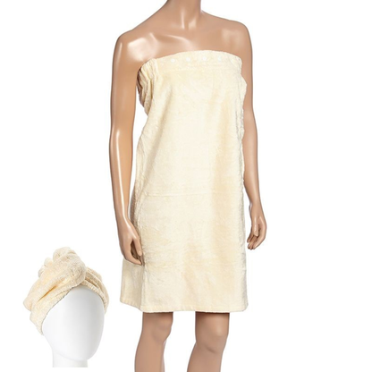 BAMBOO HAIR TURBAN WRAP SET - (CREAM)