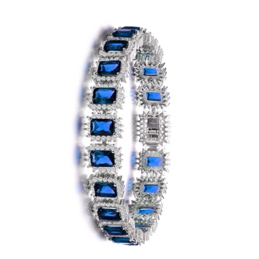 CZ RHODIUM BLUE STATEMENT NECKLACE, BLUE, 7.25''