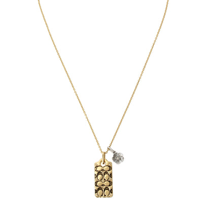 QUILTED C CRYSTAL TAG PENDANT NECKLACE