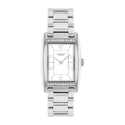 LADIES' REESE RECTANGLE STAINLESS STEEL CRYSTAL WATCH, DIAL
