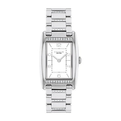 LADIES' REESE RECTANGLE STAINLESS STEEL CRYSTAL WATCH, DIAL