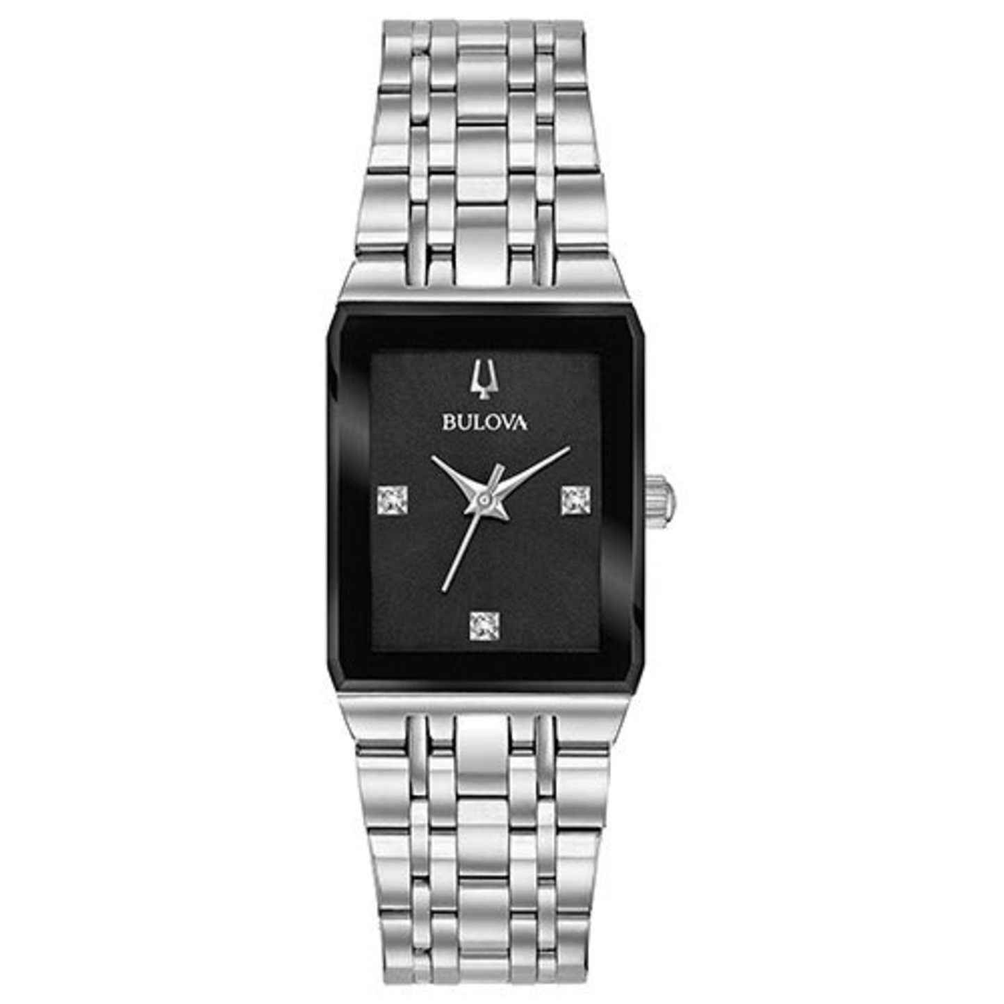 LADIES' QUADRA MODERN SILVER-TONE STAINLESS RECTANGLE WATCH, BLACK DIAL