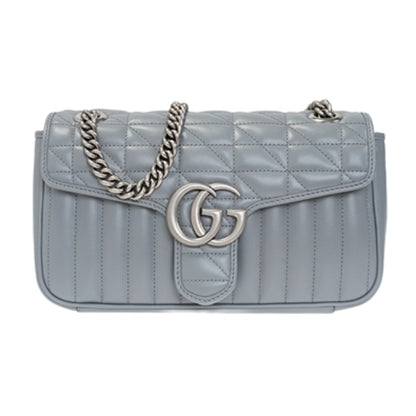 GG MARMONT MATELASSÉ SMALL SHOULDER BAG, GREY/SILVER, 10X6X3