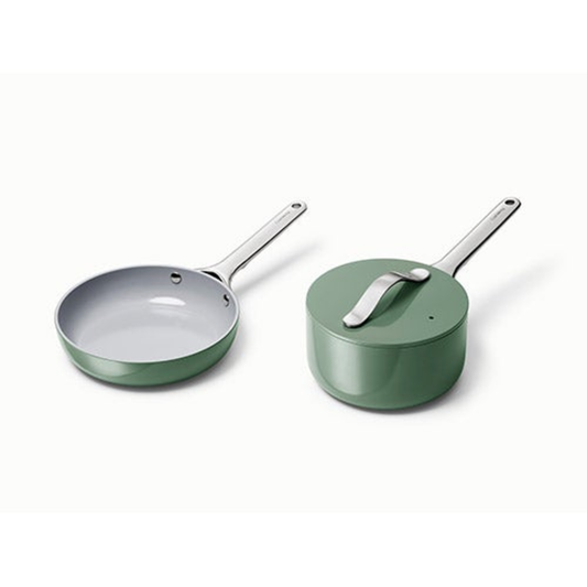NONSTICK CERAMIC MINIS DUO COOKWARE SET - FRY PAN & SAUCEPAN SAGE