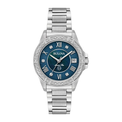 LADIES' MARINE STAR SERIES L DIAMOND SILVER-TONE SS WATCH, BLUE MOP DIAL