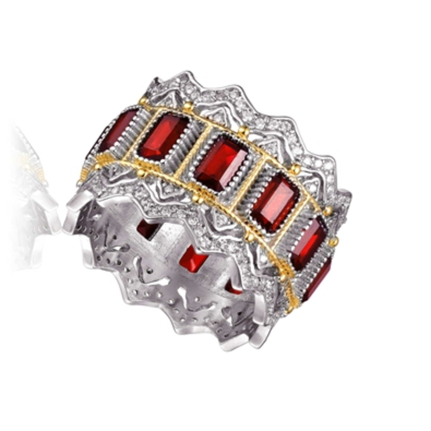 CZ RHODIUM STATEMENT RADIANT RED RING, RED, 7"