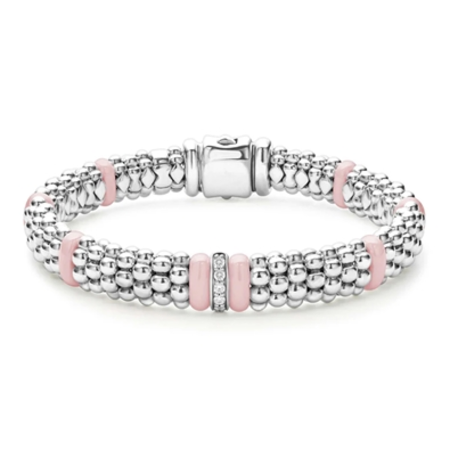 SINGLE STATION DIAMOND CAVIAR BRACELET, PINK, 6.25"-6.75"