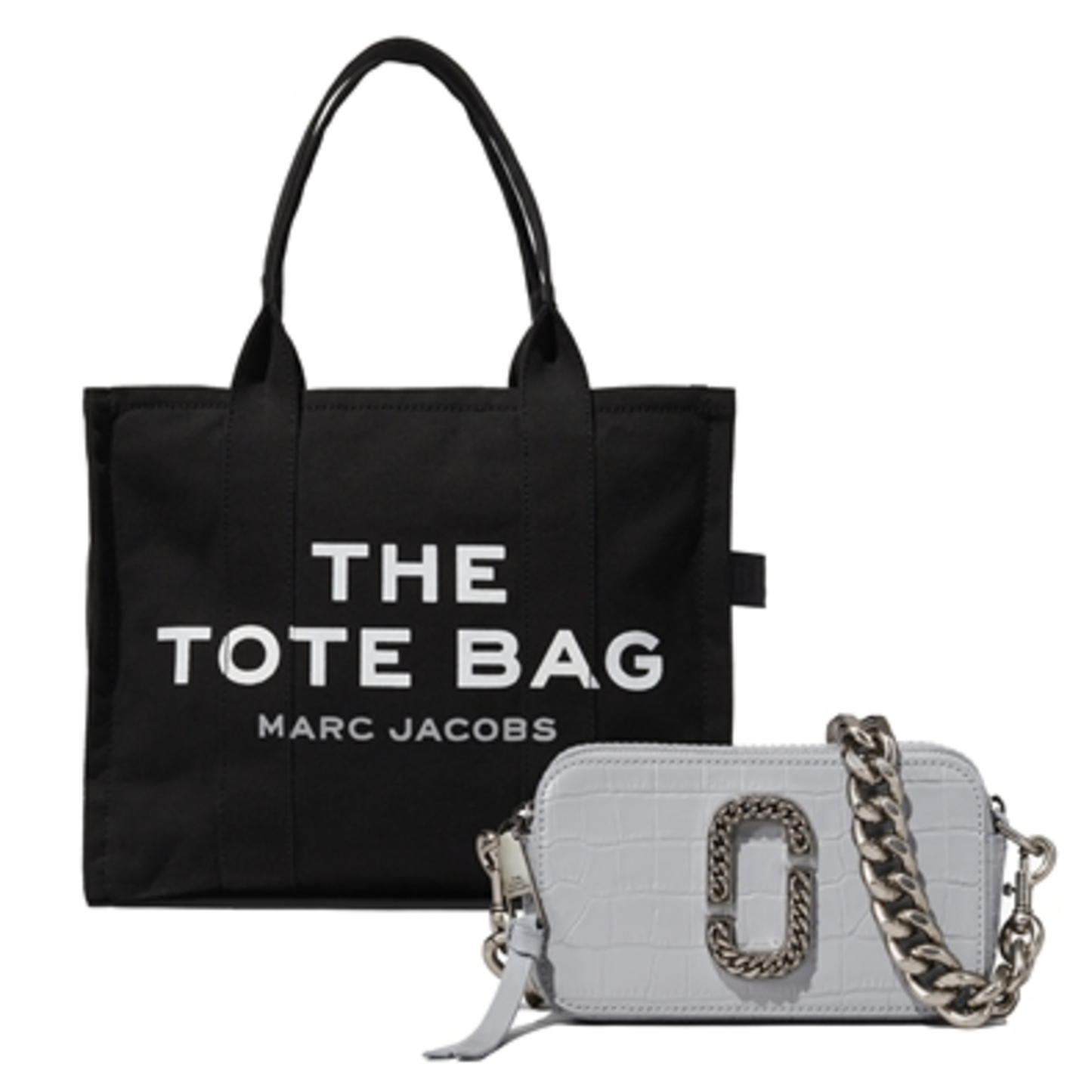LARGE TOTE/SNAPSHOT SET, BLACK/GRAY
