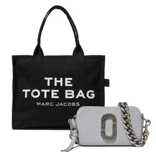 LARGE TOTE/SNAPSHOT SET, BLACK/GRAY