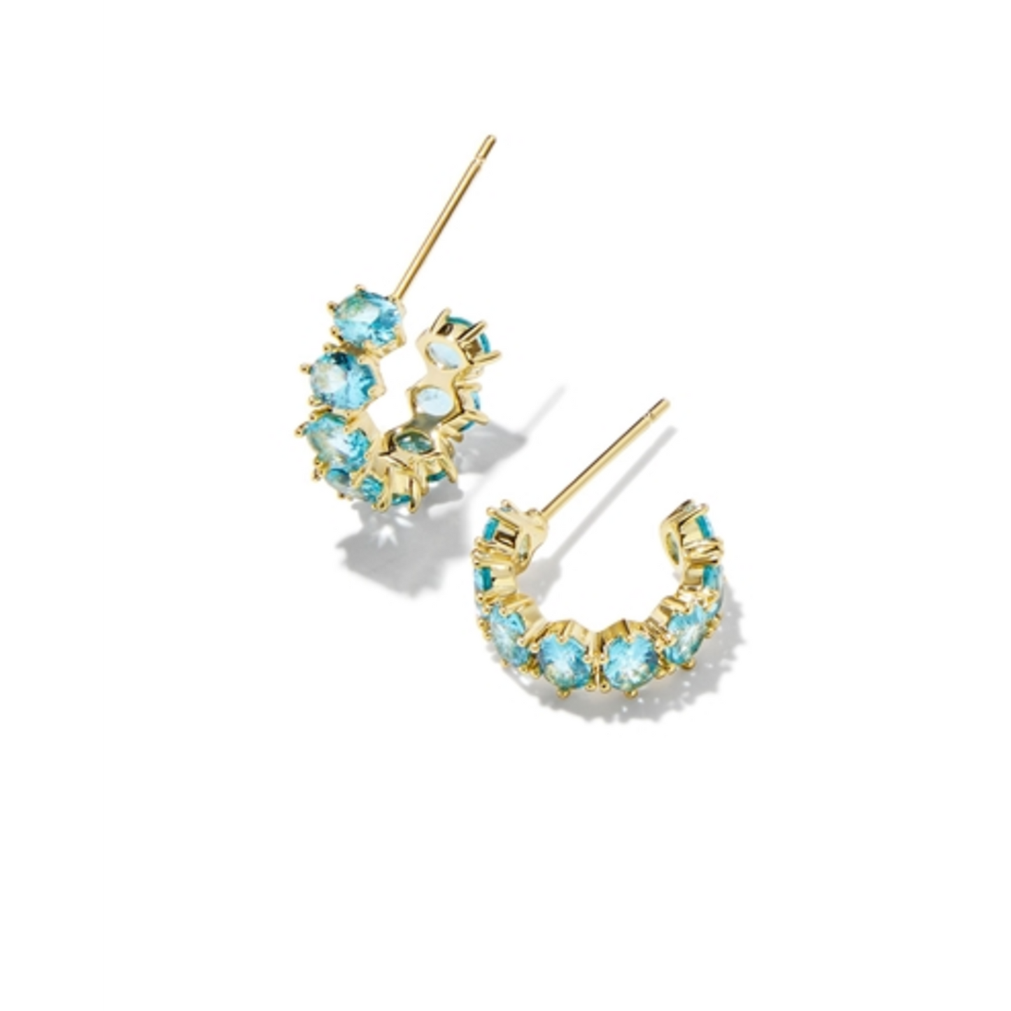 CAILIN CRYSTAL HUGGIE EARRINGS, GOLD AQUA CRYSTAL