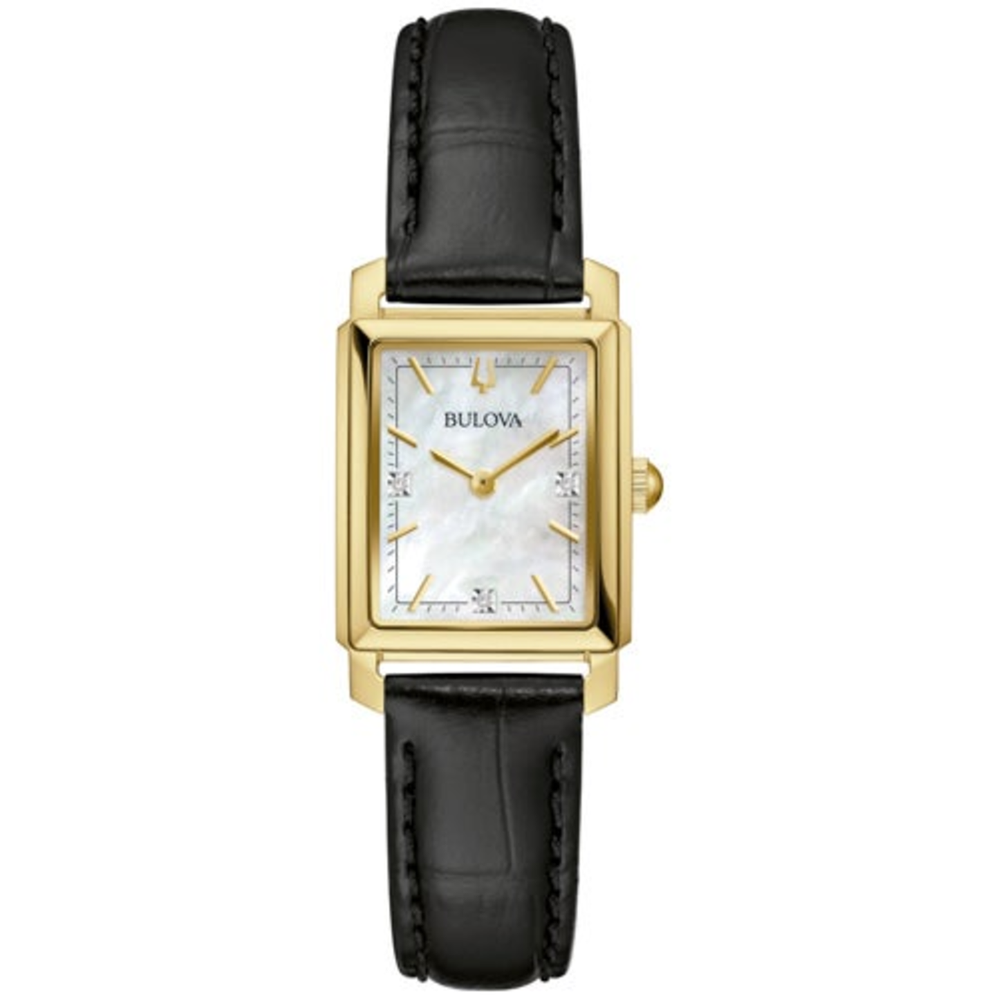 LADIES' SUTTON SILVER & BLACK LEATHER STRAP RECTANGLE WATCH, MOP DIAL