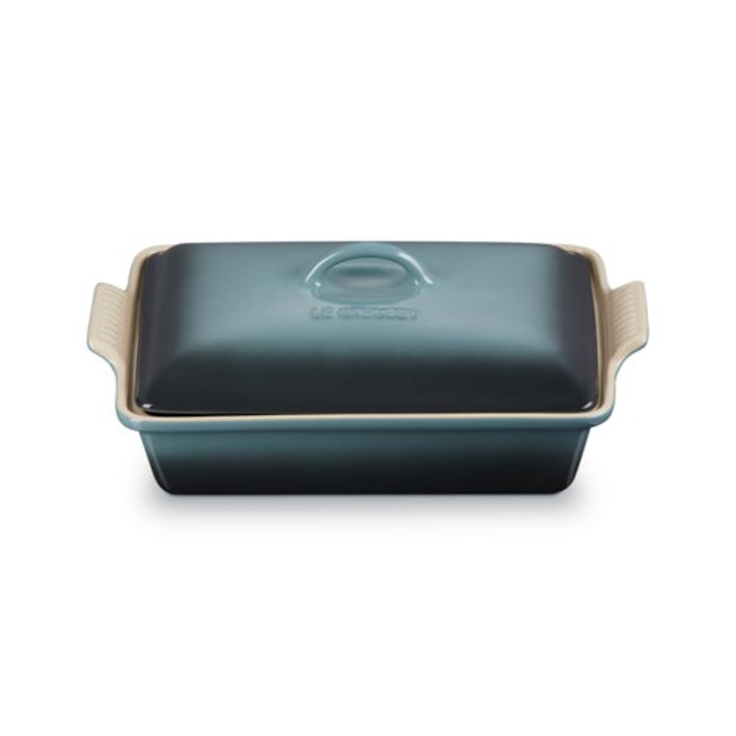 4QT HERITAGE STONEWARE COVERED RECTANGULAR CASSEROLE OCEAN