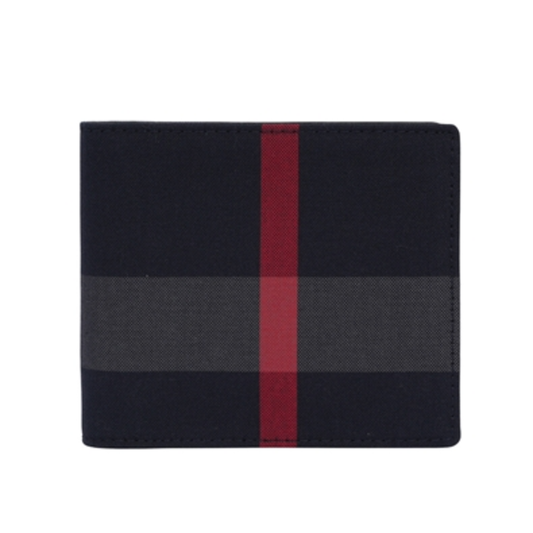 MEN'S CANVAS CHECK BIFOLD WALLET, NAVY/ GRAY CHECK