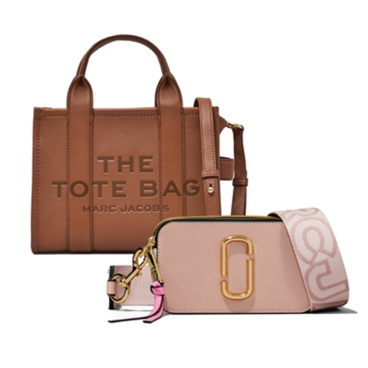 SMALL LEATHER TOTE/SNAPSHOT DUO, ARGAN OIL/ROSE MULTI