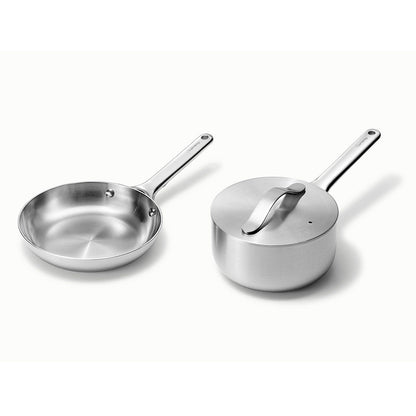 STAINLESS STEEL MINI DUOS COOKWARE SET - MINI FRY PAN & MINI SAUCEPAN