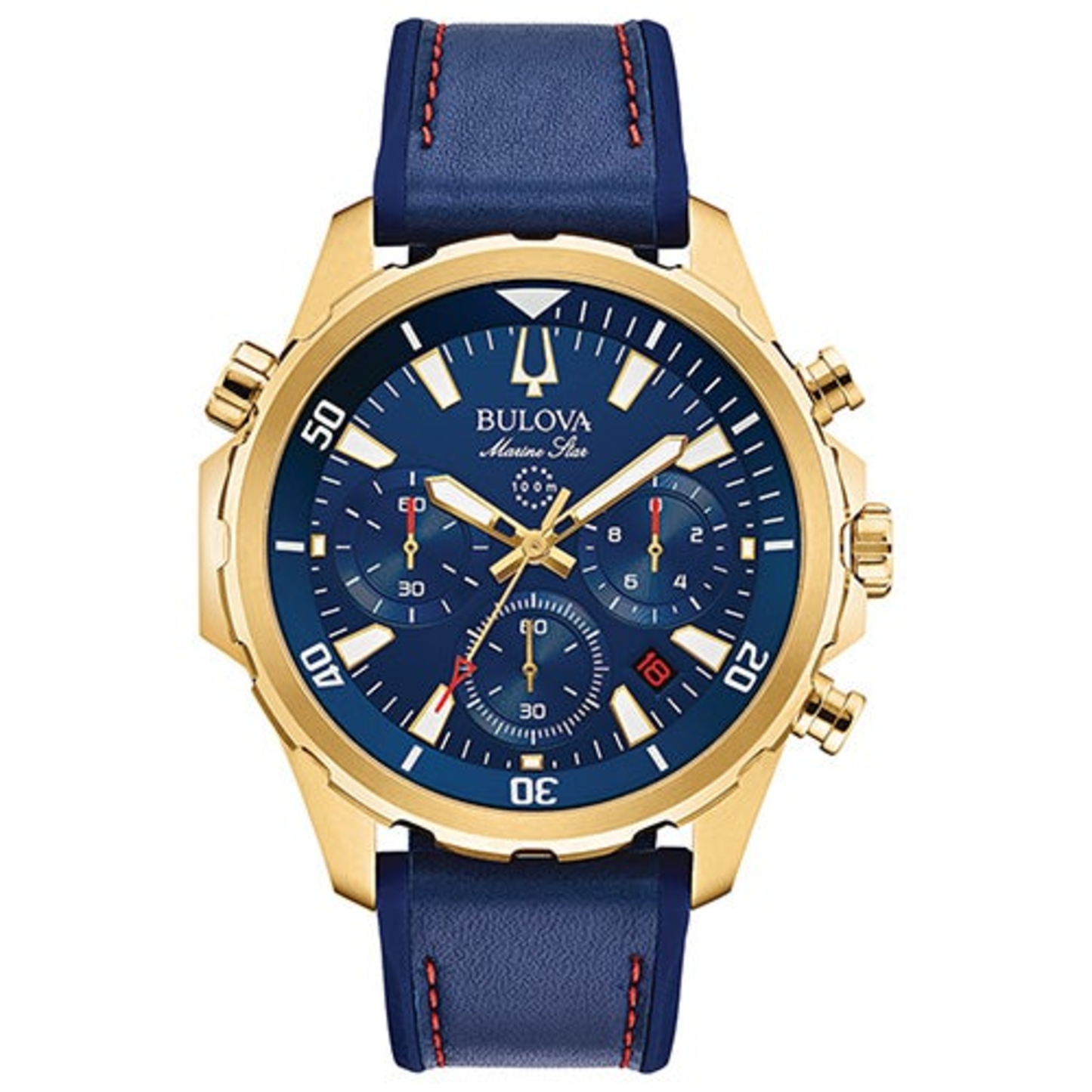MENS MARINE STAR GOLD & BLUE LEATHER STRAP WATCH BLUE DIAL