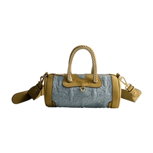 QUILTED HORSESHOE MINI DUFFEL CROSSBODY, DENIM
