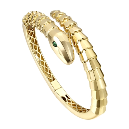 14K YELLOW GOLD SERPENT BANGLE, GOLD, 7"
