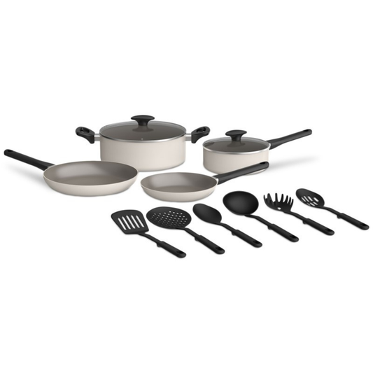 12 PIECE NONSTICK COOKWARE SET - (OATMILK)