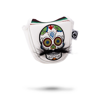 MUSTACHE SUGAR SKULL - MALLET PUTTER COVER WHITE