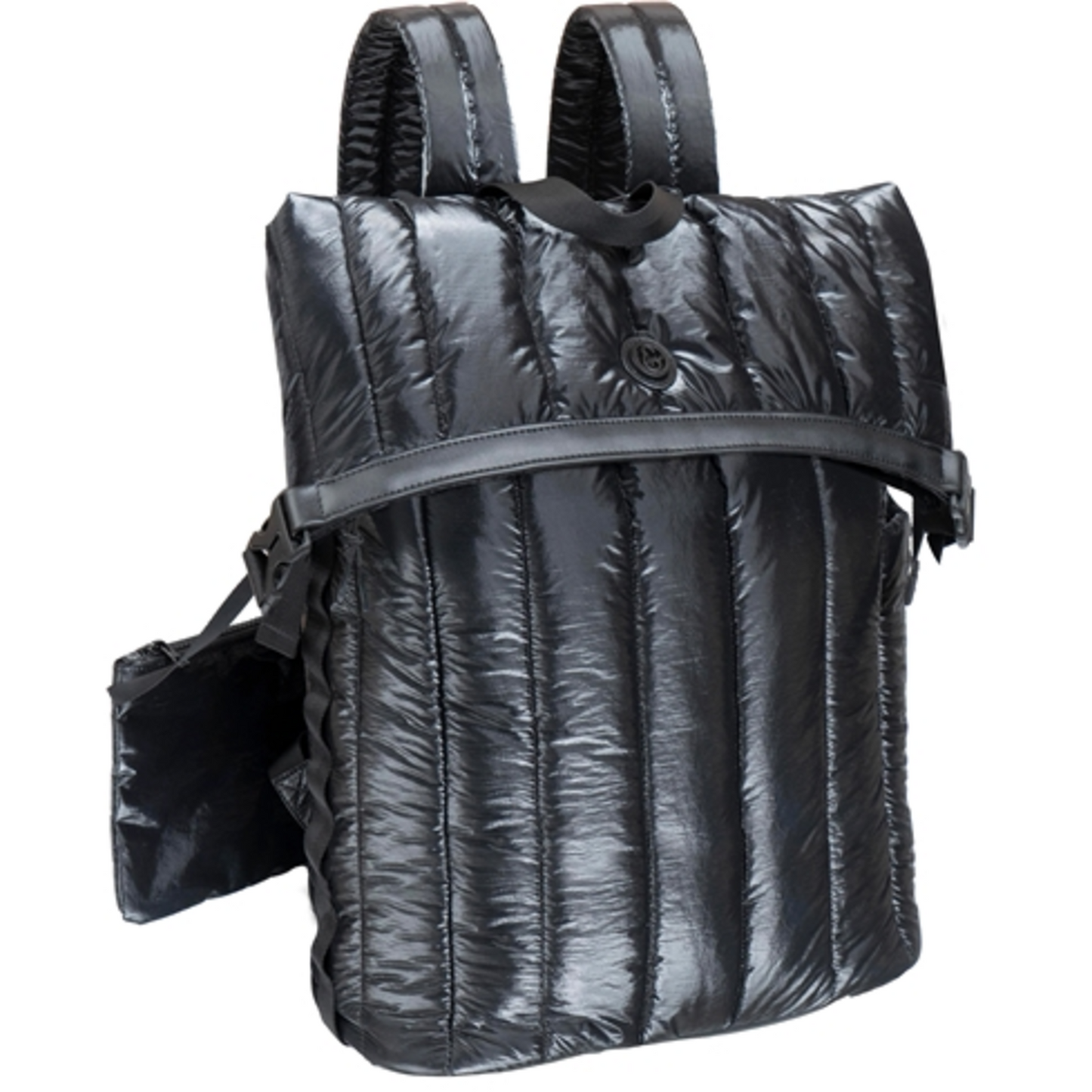 METALLIC QUILTED BACKPACK, BLACK, 18"