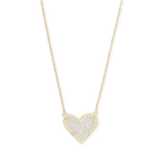 ARI HEART SHORT PENDANT NECKLACE, GOLD IRIDESCENT DRUSY