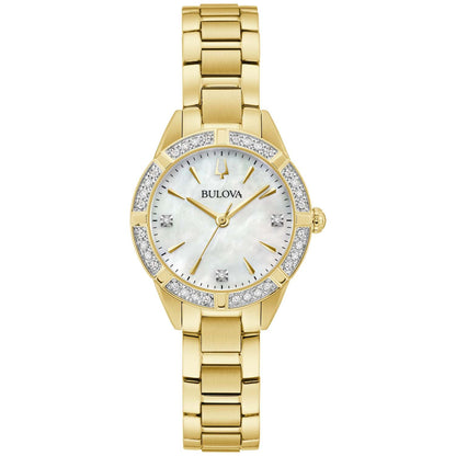 LADIES' SUTTON CRYSTAL GOLD-TONE STAINLESS STEEL WATCH, MOTHER-OF-PEARL DIAL