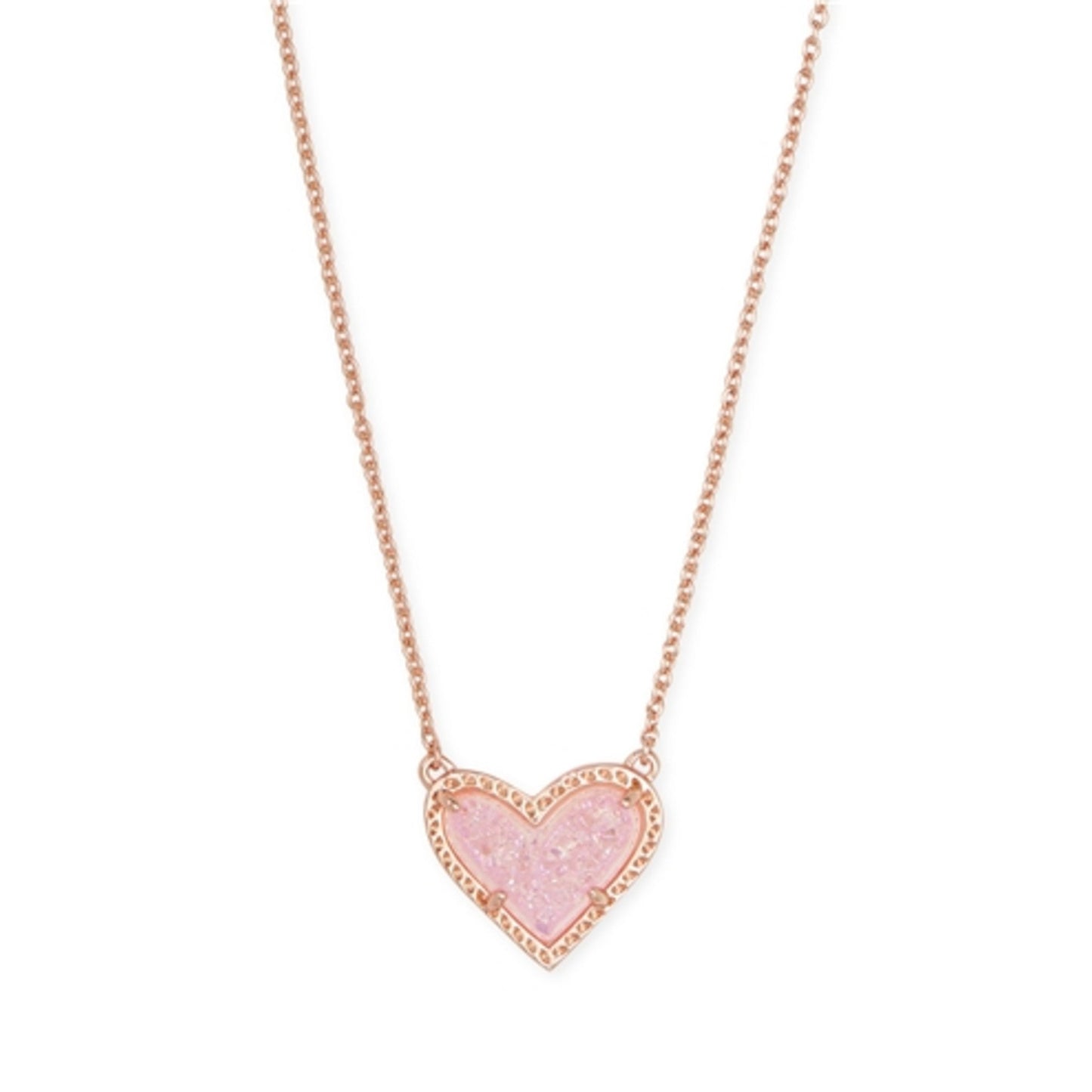 ARI HEART SHORT PENDANT NECKLACE, ROSE GOLD PINK DRUSY