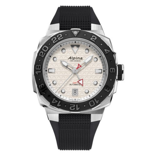 MEN'S SEASTRONG DIVER EXTREME AUTOMATIC GMT BLACK RUBBER STRAP, SILVER DIAL