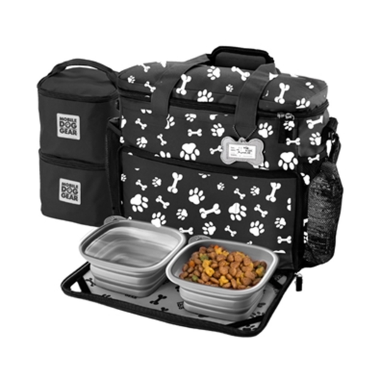 MDG WEEK AWAY BAG (MED/LG DOGS) TM, BLACK/WHITE PAWS, L