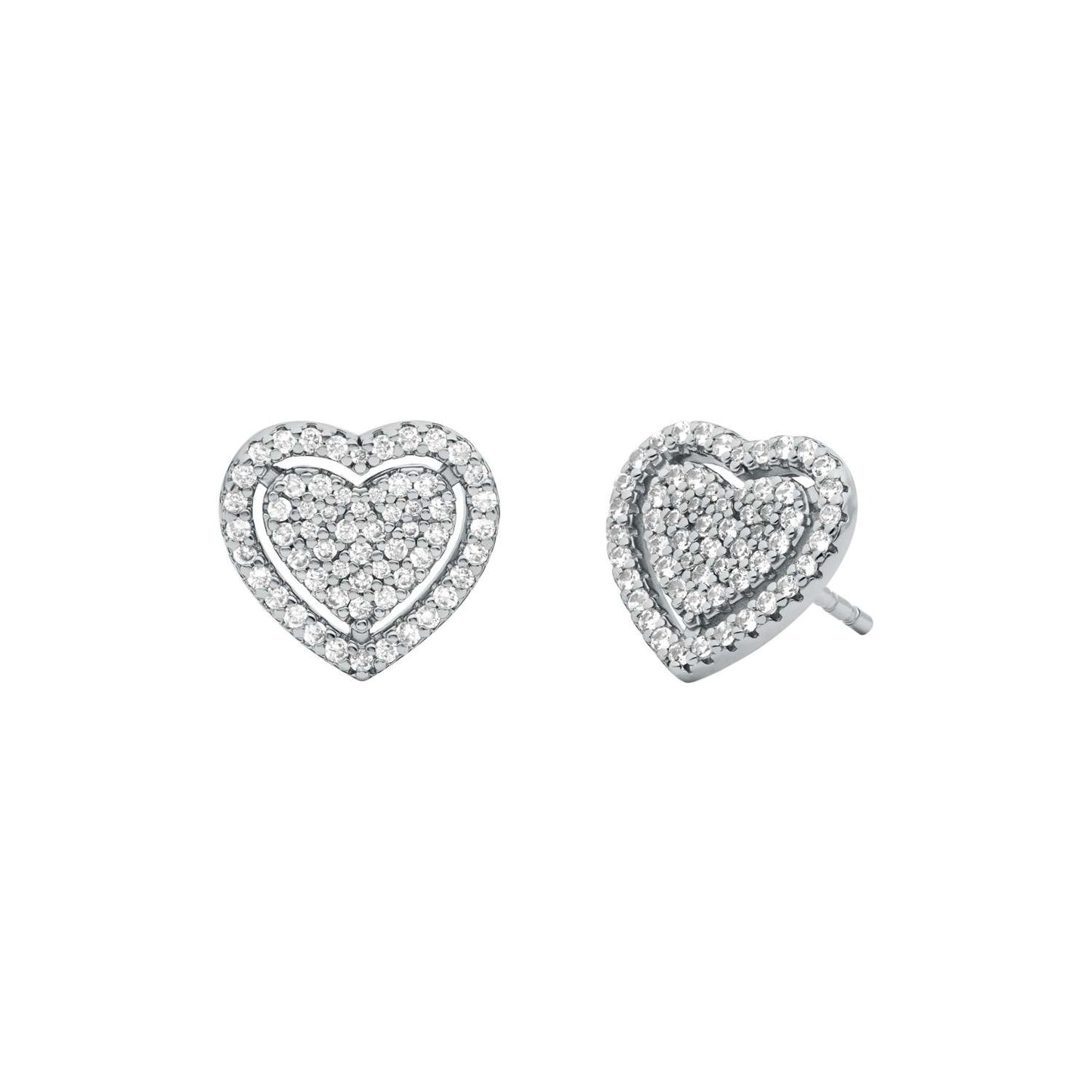 PREMIUM STERLING SILVER PAVE HEART STUD EARRINGS SILVER
