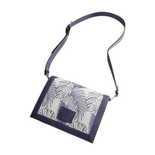 GRAPHIC LEAF PRINT CITY MESSENGER BAG, NAVY