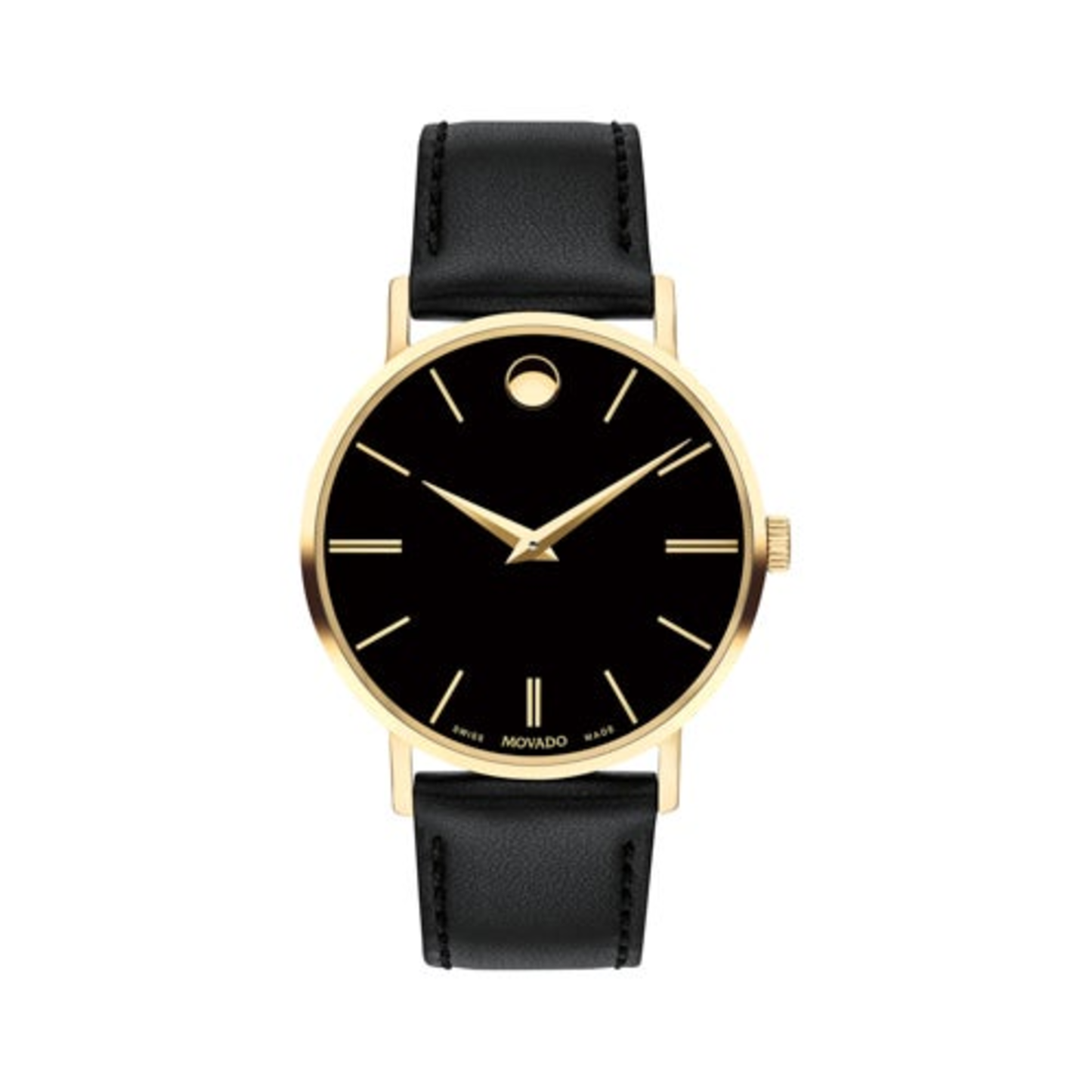 MENS CORPORATE EXCLUSIVE GOLD AND BLACK LEATHER STRAP WATCH BLACK DIAL