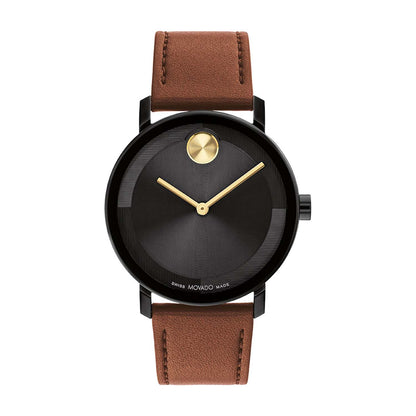 MEN'S BOLD EVOLUTION 2.0 BLACK & COGNAC LEATHER STRAP WATCH, BLACK DIAL