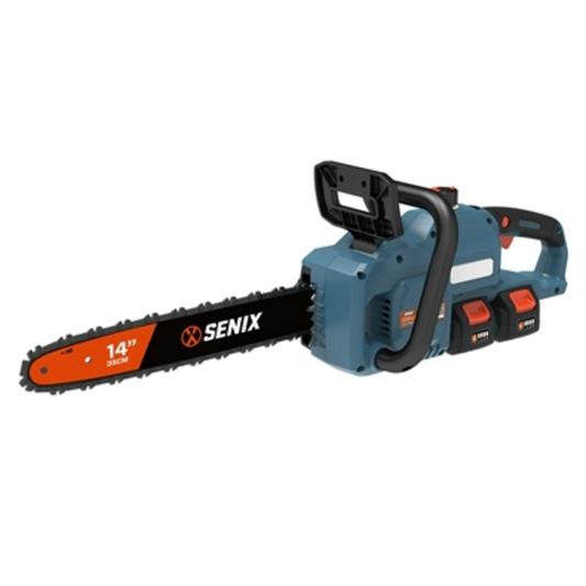CHAINSAW, BATTERIES, DUAL PORT CHARGER, BLUE, 14"