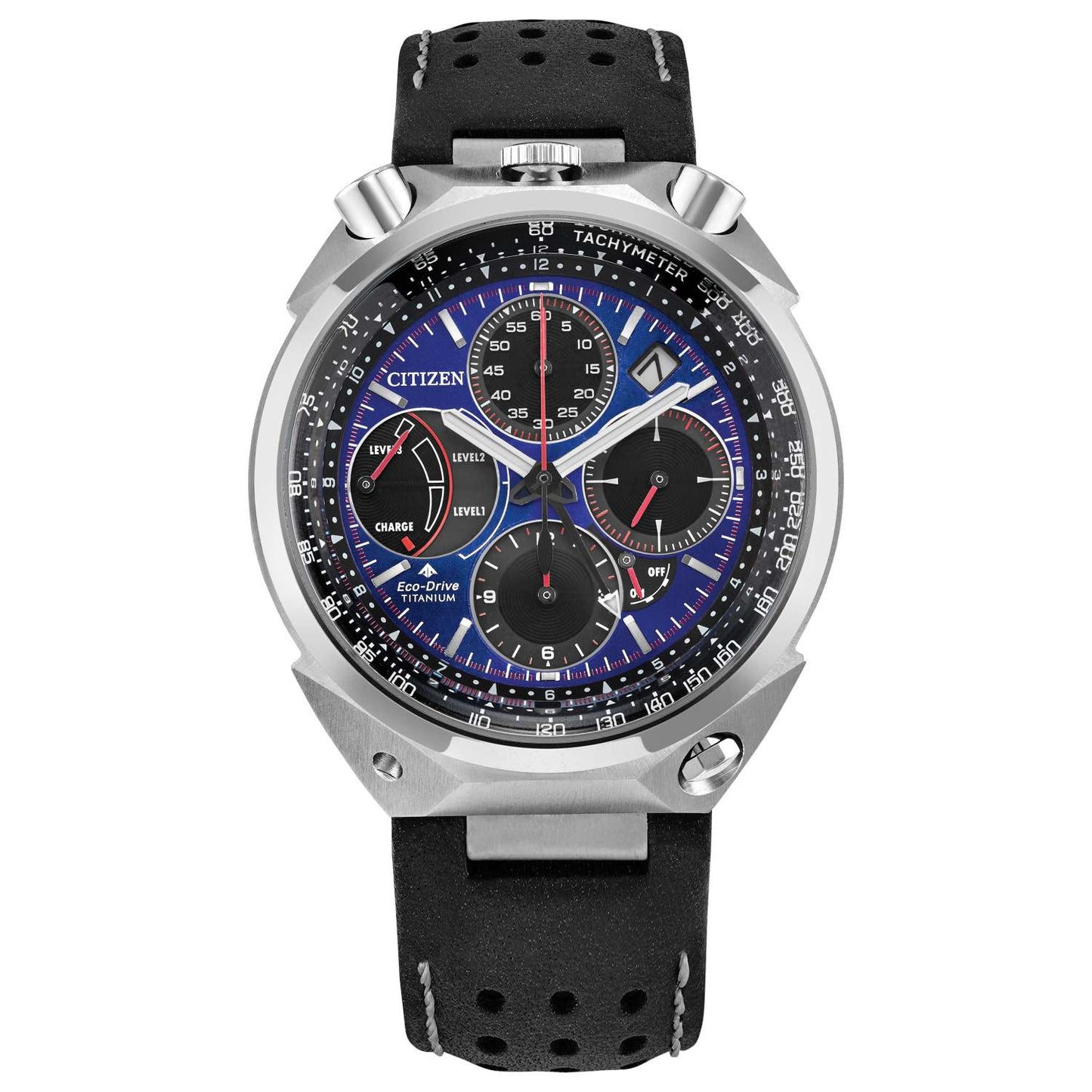 MEN'S PROMASTER TSUNO CHRONO RACER BLACK LEATHER WATCH, DEEP BLUE DIAL