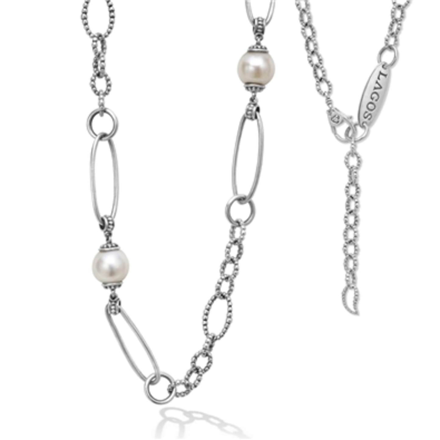 PEARL LINK NECKLACE, STERLING SILVER