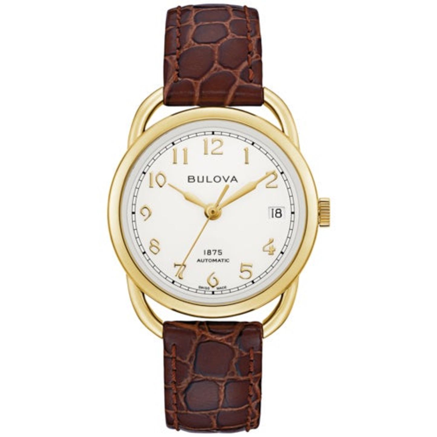 LADIES' COMMODORE AUTOMATIC BROWN LEATHER STRAP WATCH, IVORY DIAL