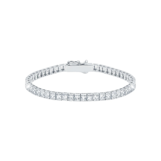 CRISLU CLASSIC MEDIUM PRINCESS TENNIS BRACELET FINISHED IN PURE PLATINUM