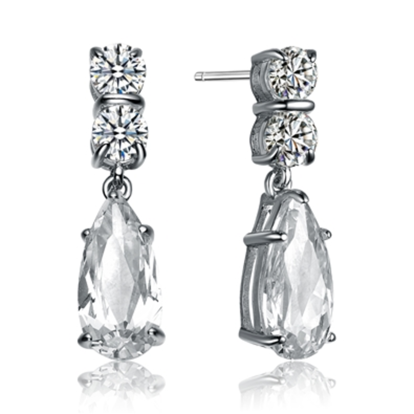 CZ STERLING SILVER TEARDROP EARRINGS, CLEAR, 0.86